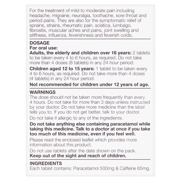 Superdrug Paracetamol 500mg Plus Caffeine 65mg Caplets X 16
