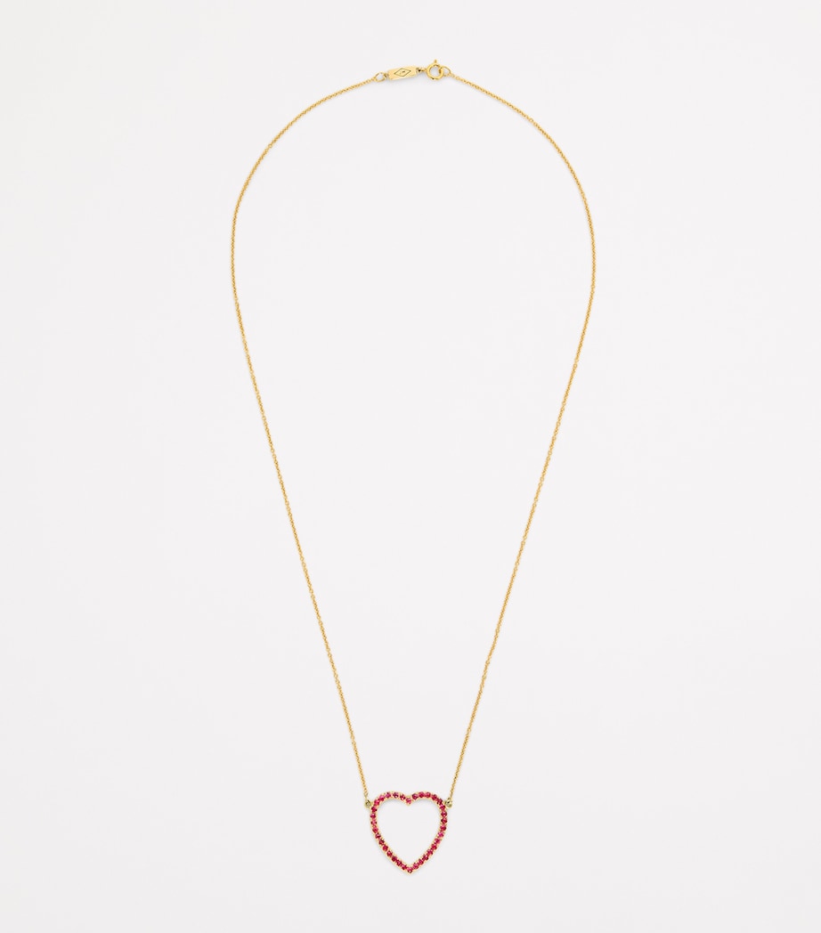 Jennifer Meyer large open heart necklace with rubies, imported from the UK