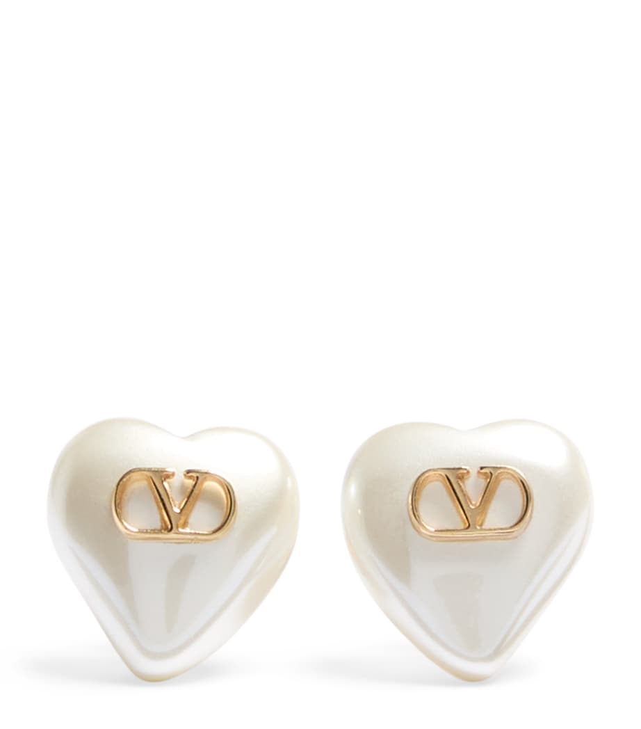 Valentino Garavani VLogo heart earrings in faux pearl and gold tone, imported from the UK