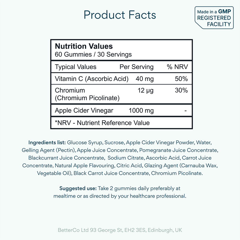 Bettervits apple cider vinegar gummies 60 count (British brand)