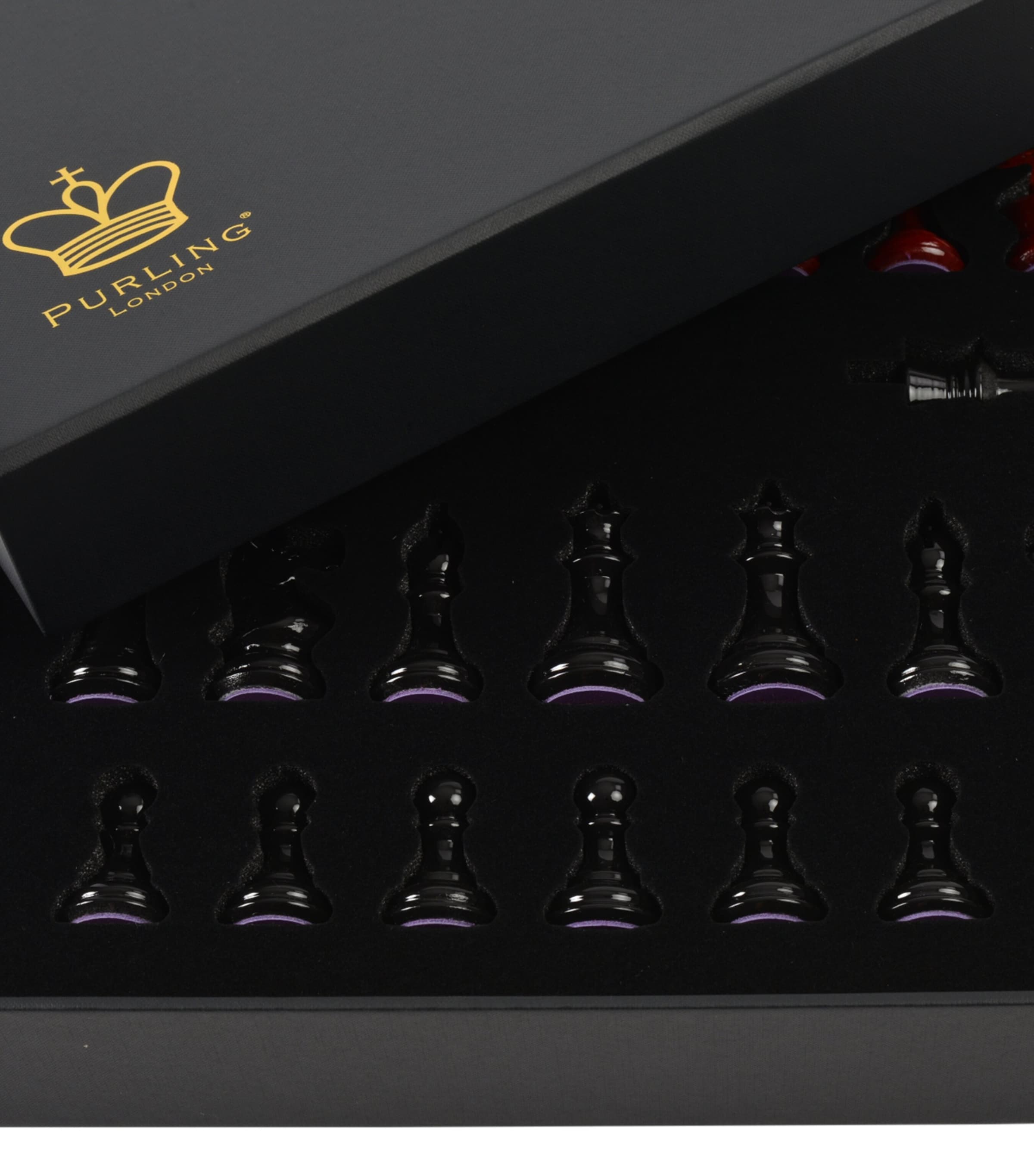 Purling stone chess set with Italian leather and gold, imported from the UK