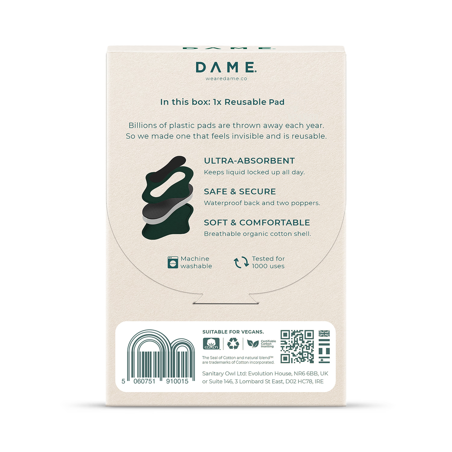 Compresa menstrual lavable DAME Regular - Producto británico