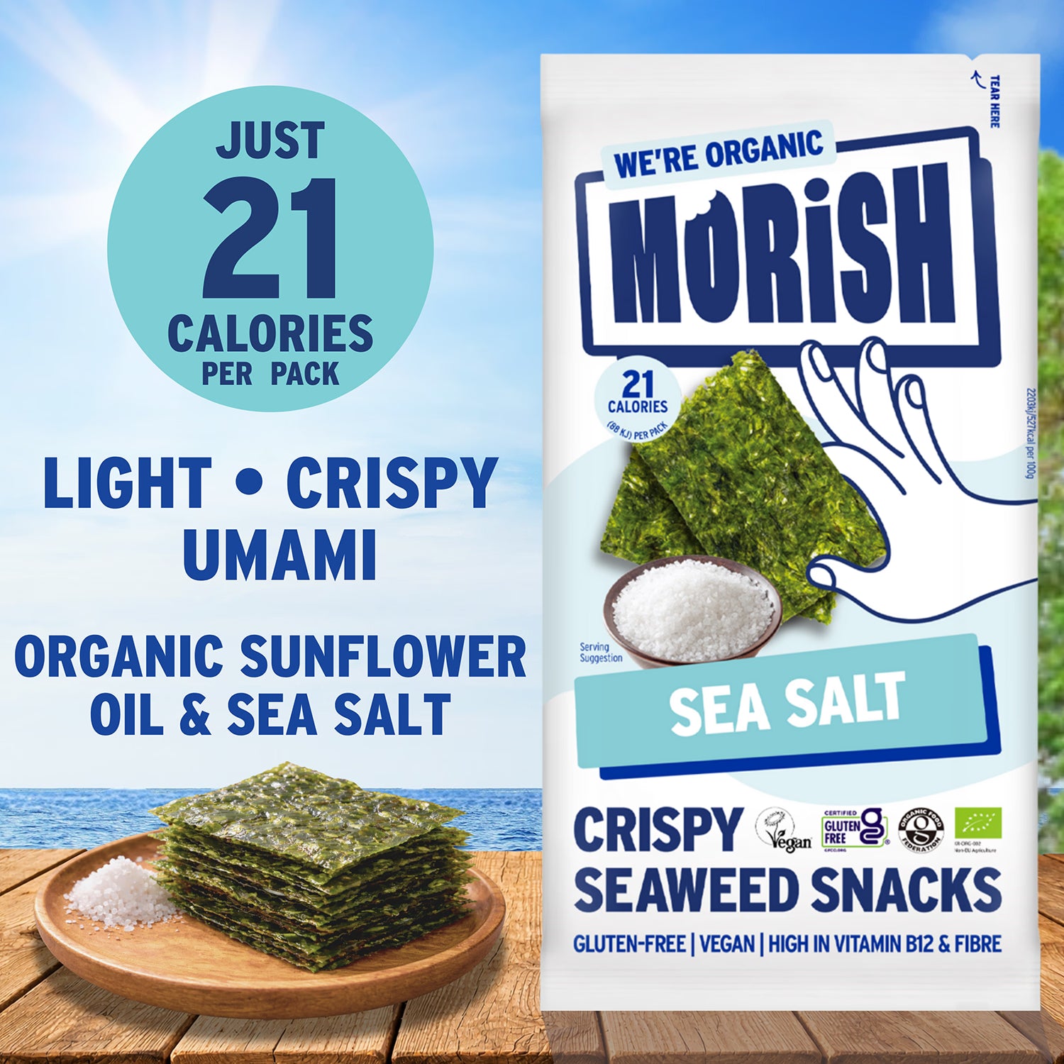 Morish Snacks organic seaweed snacks sea salt 5x4g, UK version