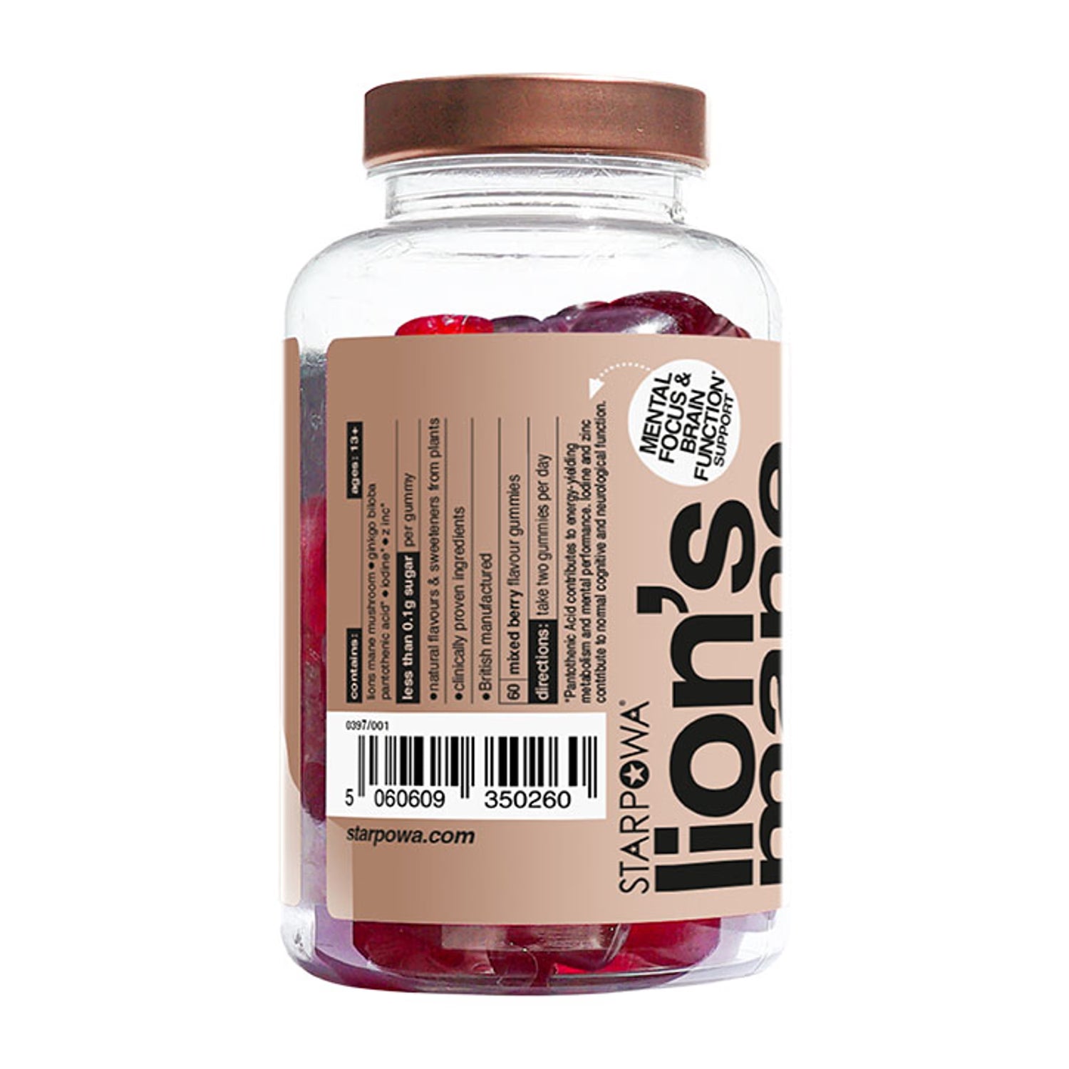Starpowa Focus Lion's Mane gummies 60 count (British brand)