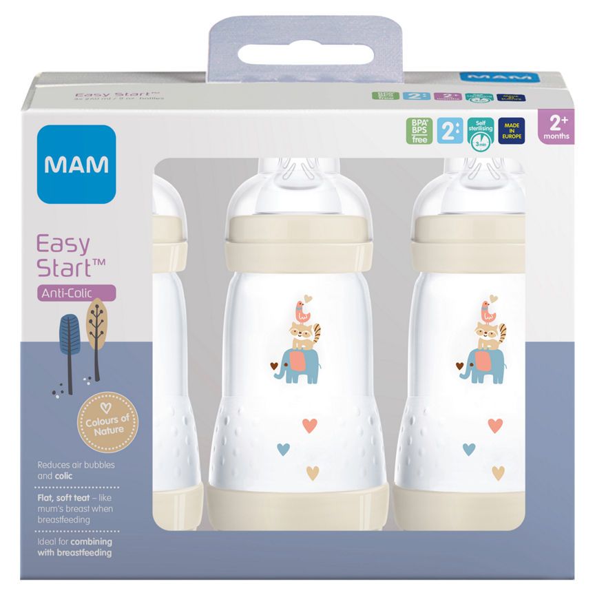 MAM Easy Start Anti-Colic 260ml Bottle - 3 Pack (Colours May Vary) GOODS ASDA   