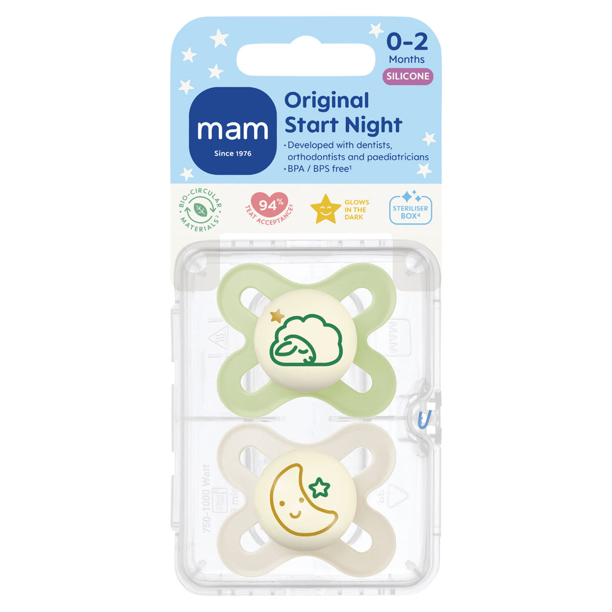 Mam Original Start Night silicone soother 0-2 months, UK version