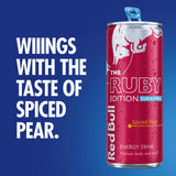 Red Bull energy drink Ruby Edition Sugarfree Spiced Pear 250ml 4 pack, imported from the UK
