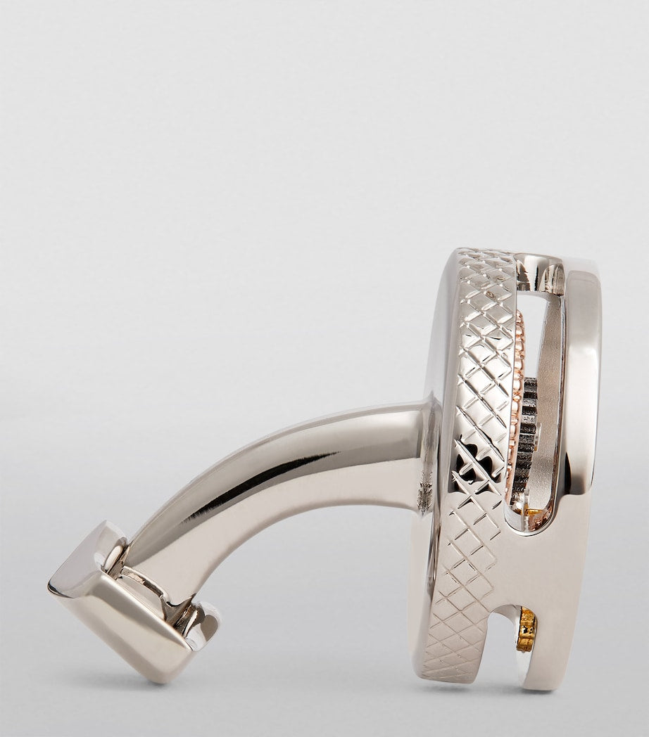 Tateossian circle gear cufflinks in rhodium plated silver (British brand)