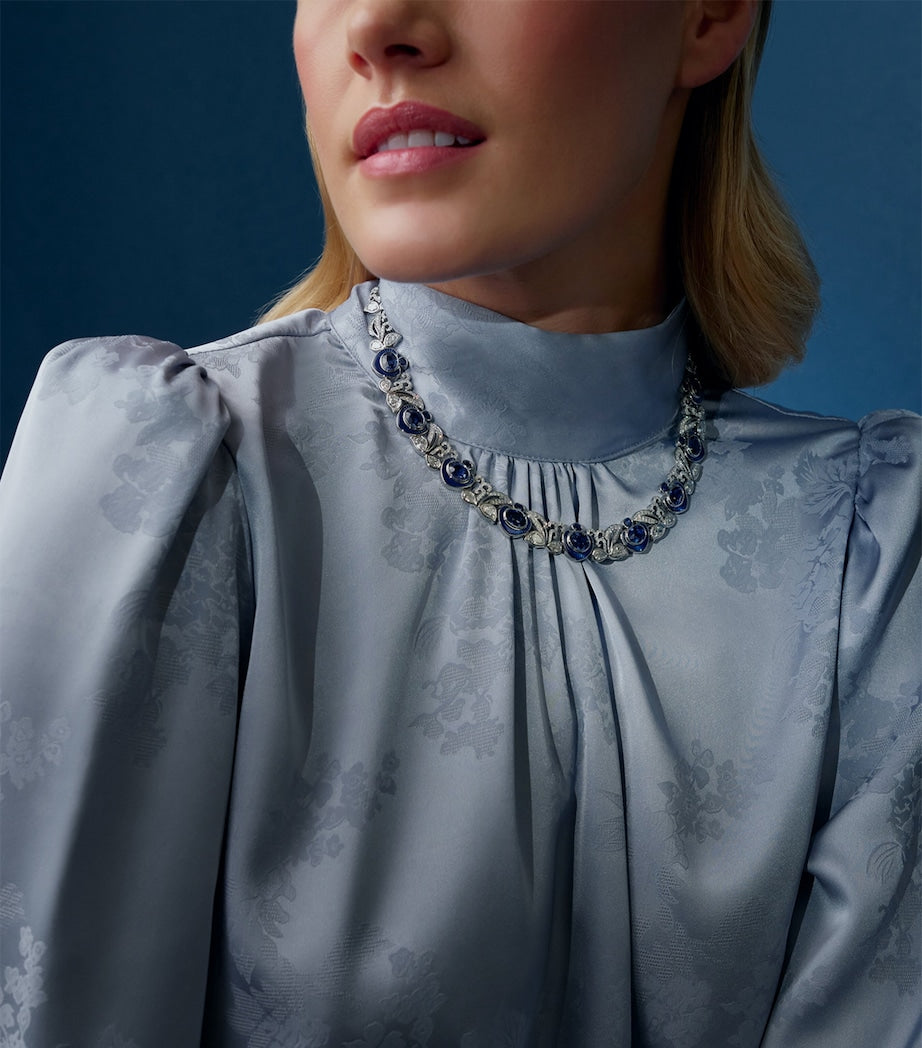Boodles platinum collar necklace with diamonds and sapphires (British brand)
