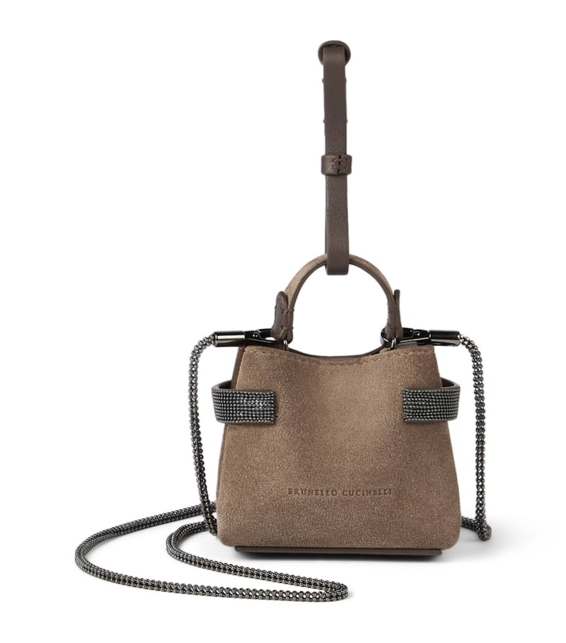 Brunello Cucinelli small suede top-handle bag monili detailing, UK version