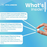 Vita London Turmeric Black Pepper Ginger supplement 120 tablets - British product
