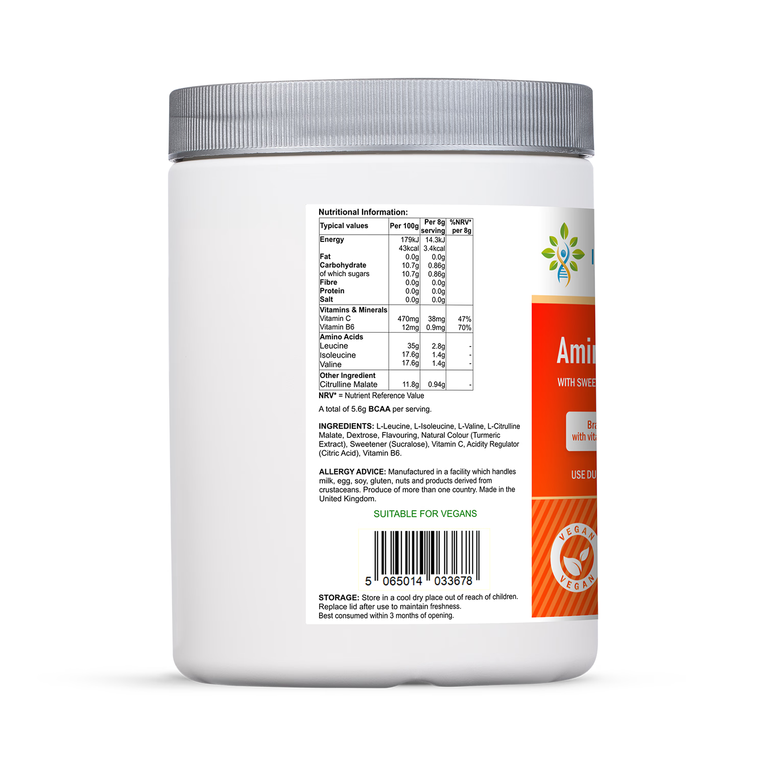 InfiniVit Amino Boost BCAA powder Lemon & Lime 340g (British brand)