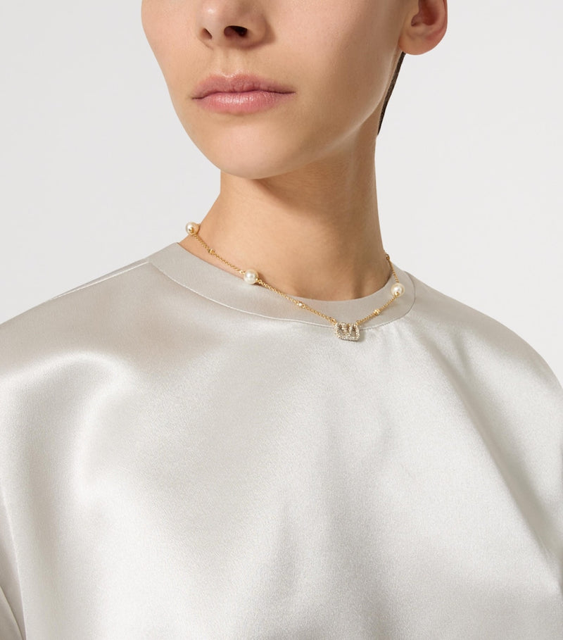 Valentino Garavani crystal and faux pearl VLogo necklace, imported from the UK