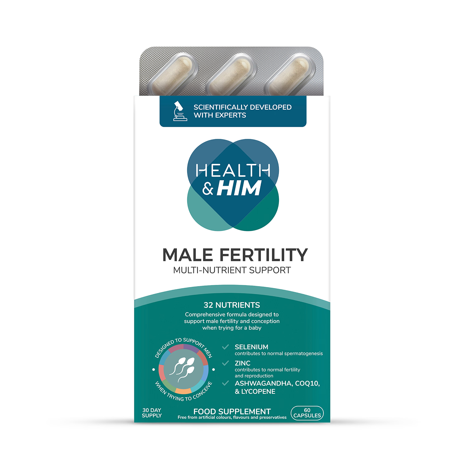 Health & Him male fertility 60 capsules - British product