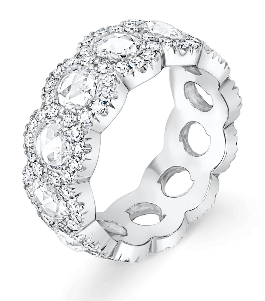 David Morris white gold diamond rose cut eternity ring, imported from the UK
