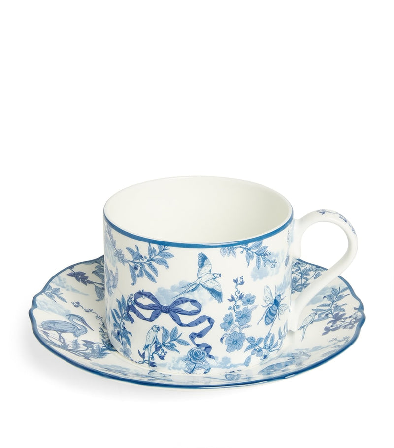 Harrods bone china toile teacup and saucer (British brand)