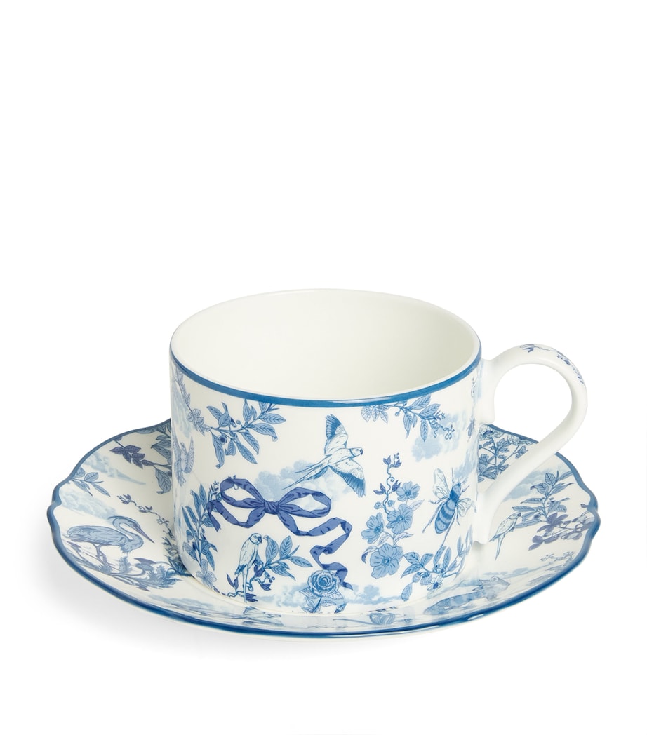 Harrods bone china toile teacup and saucer (British brand)