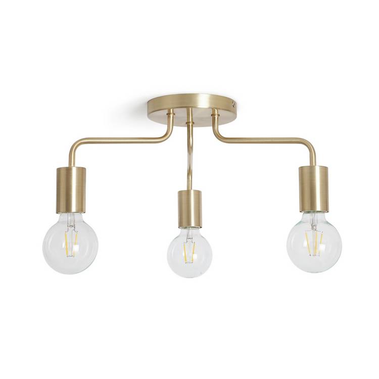 Argos Home Rayner brass flush ceiling light with 3 bulbs 17.3cm drop (British brand)