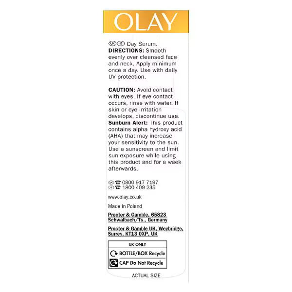 Olay Vitamin C AHA24 Gel Day Serum 40ml, imported from the UK