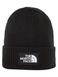 The North Face black logo box cuffed beanie, imported from the UK