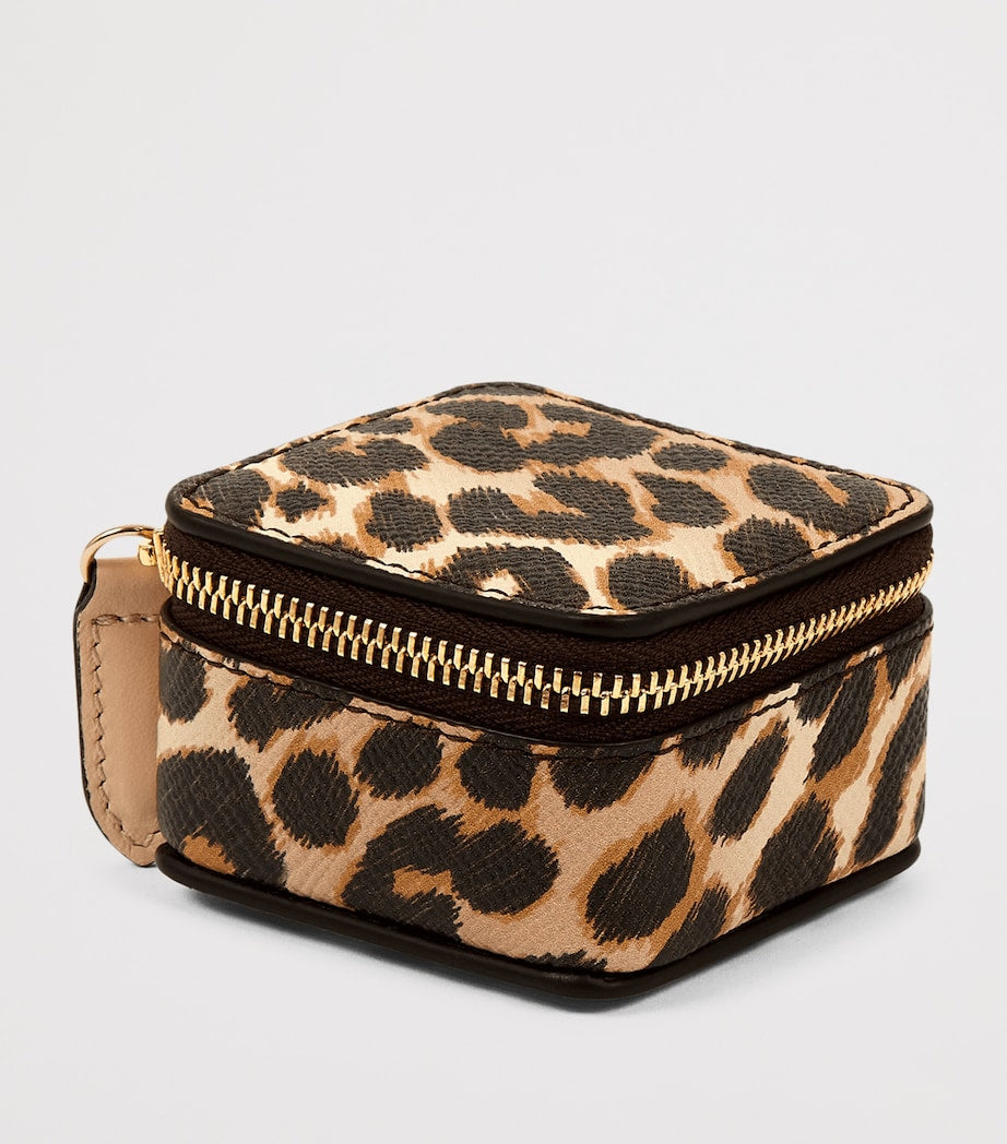Smythson leopard print crossgrain leather trinket case, imported from the UK