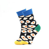 Cozy Noxxiez novelty socks with fried egg print, imported from the UK