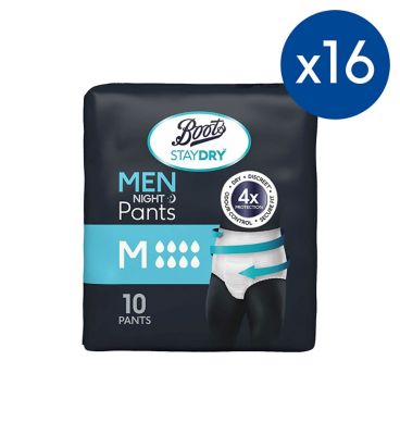 Boots Staydry Men Night Pants Medium - 160 pants (16 Pack Bundle) GOODS Boots   