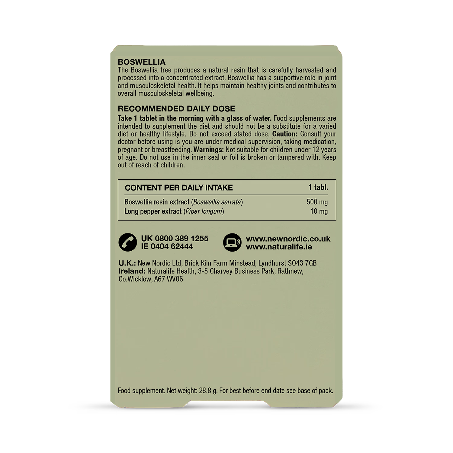 New Nordic Boswellia joint health tablets 30 pack (British brand)