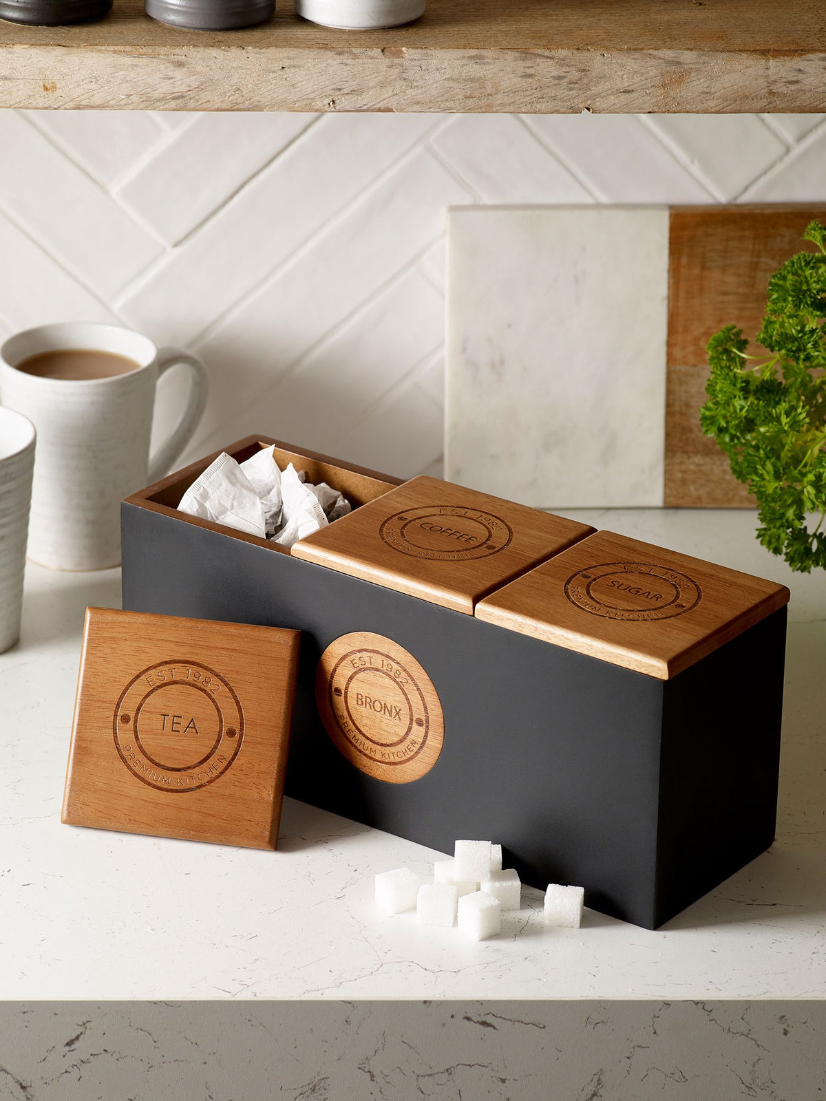 Bronx Wood Black Storage Jar for tea, coffee, and sugar (British brand)