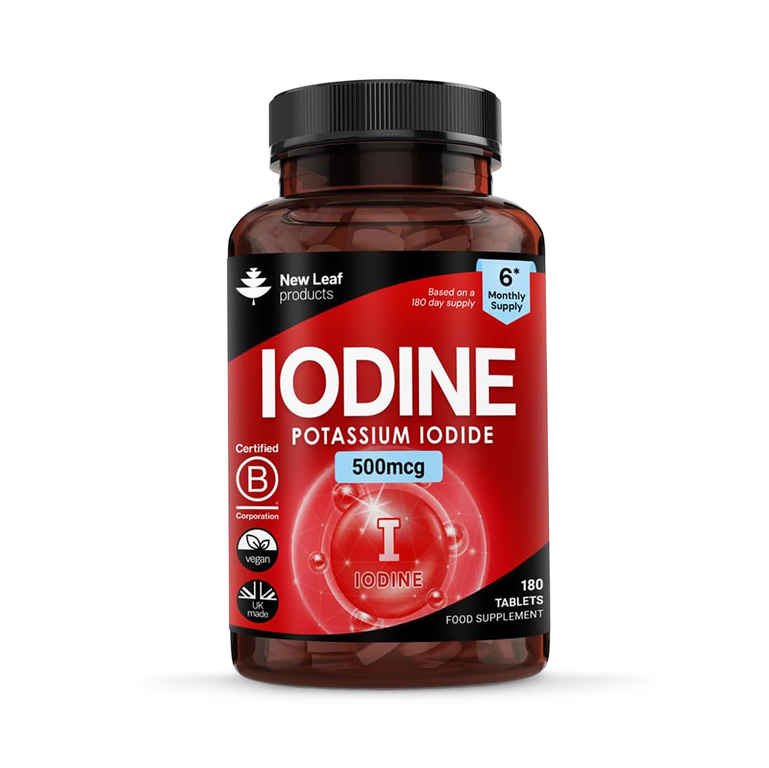 New Leaf Products iodine tablets 500µg 180 tablets (British brand)