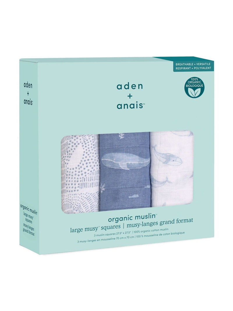 Aden + Anais blue muslin squares 3 pack, imported from the UK