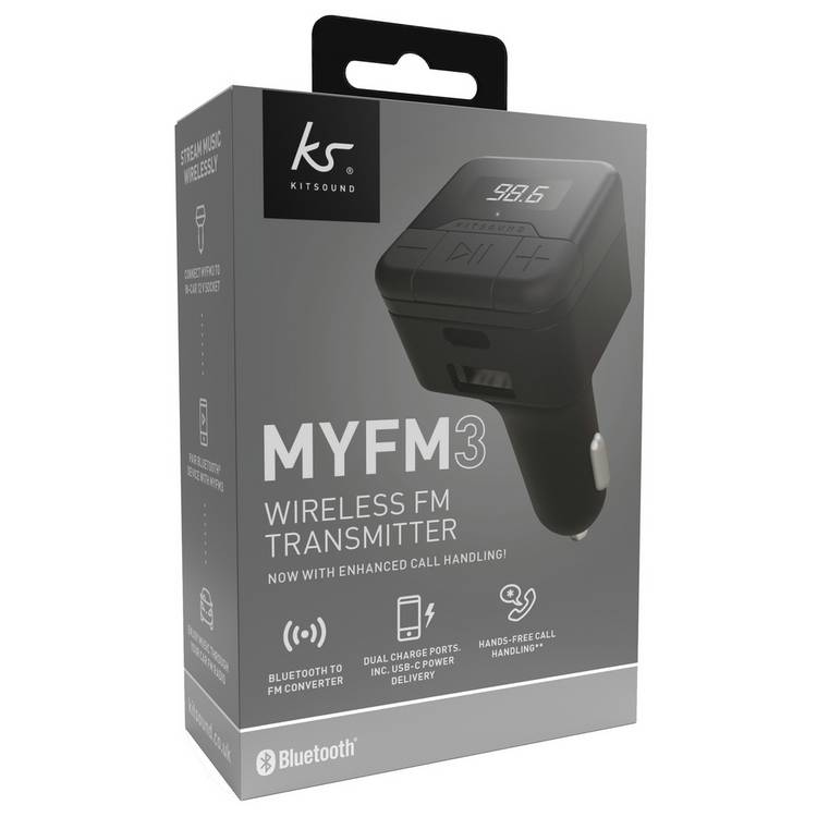 Kitsound MYFM3 Bluetooth 5.0 FM Transmitter black (British brand)