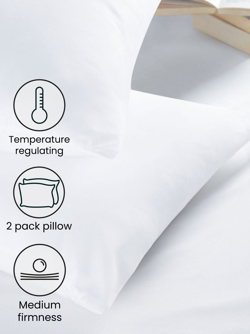 Set of 2 medium firmness 100% cotton temperature regulating pillows (British brand)