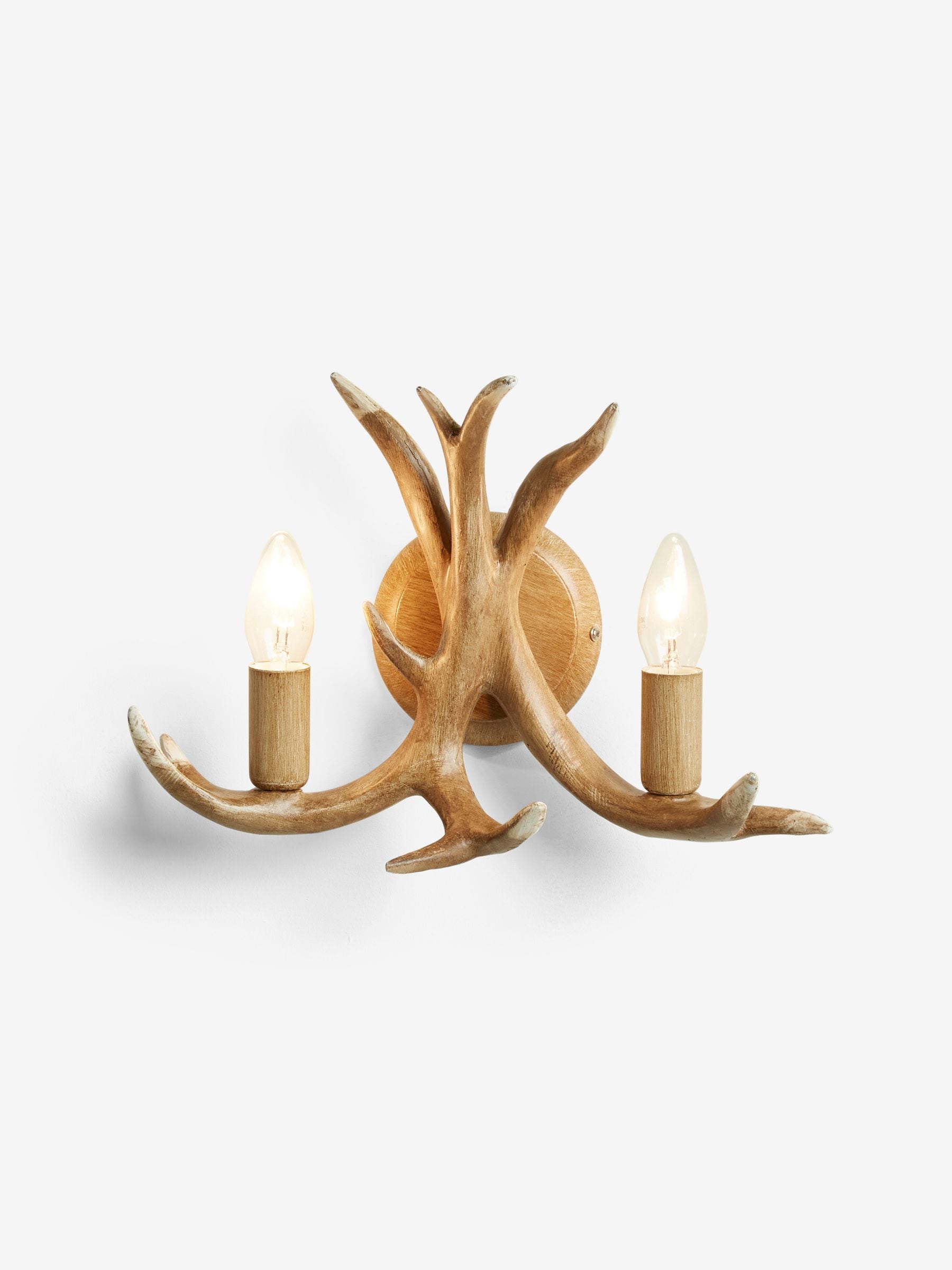 Antler wall light, natural wood-effect finish (British brand)