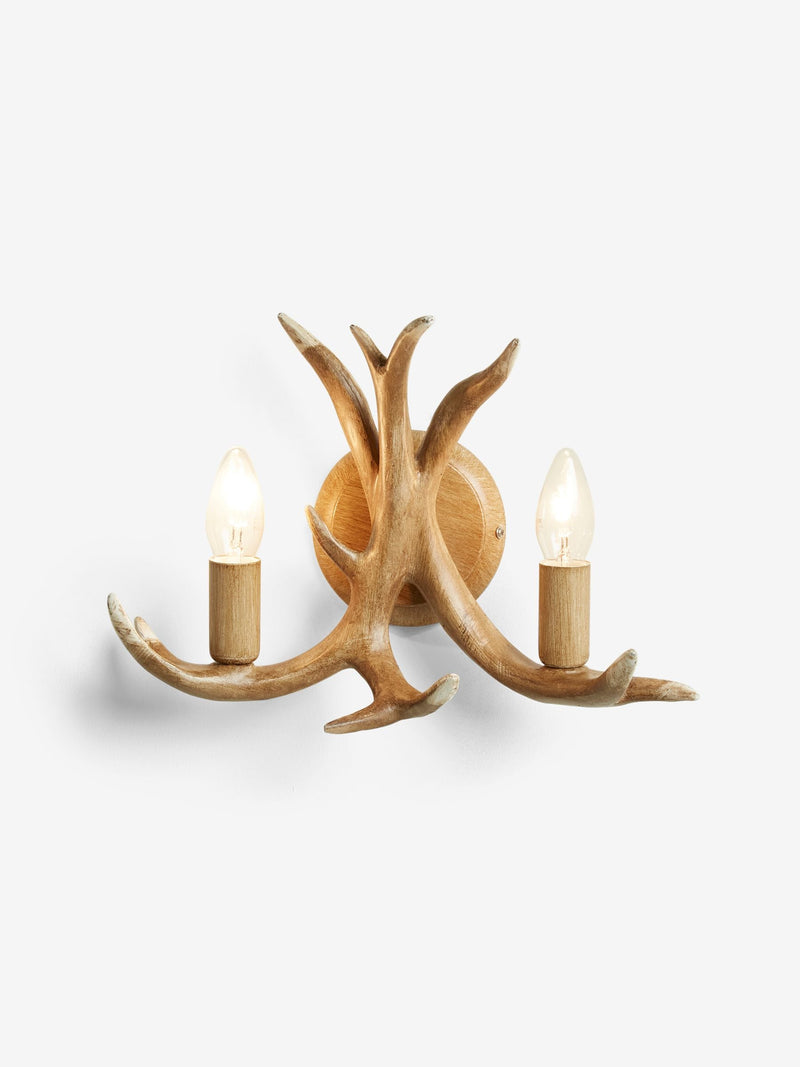 Antler wall light, natural wood-effect finish (British brand)
