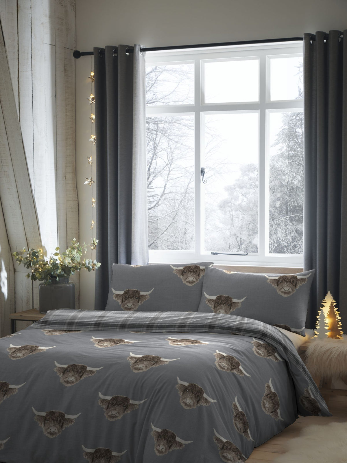 Grey Highland Cow duvet cover and pillowcase set - British product