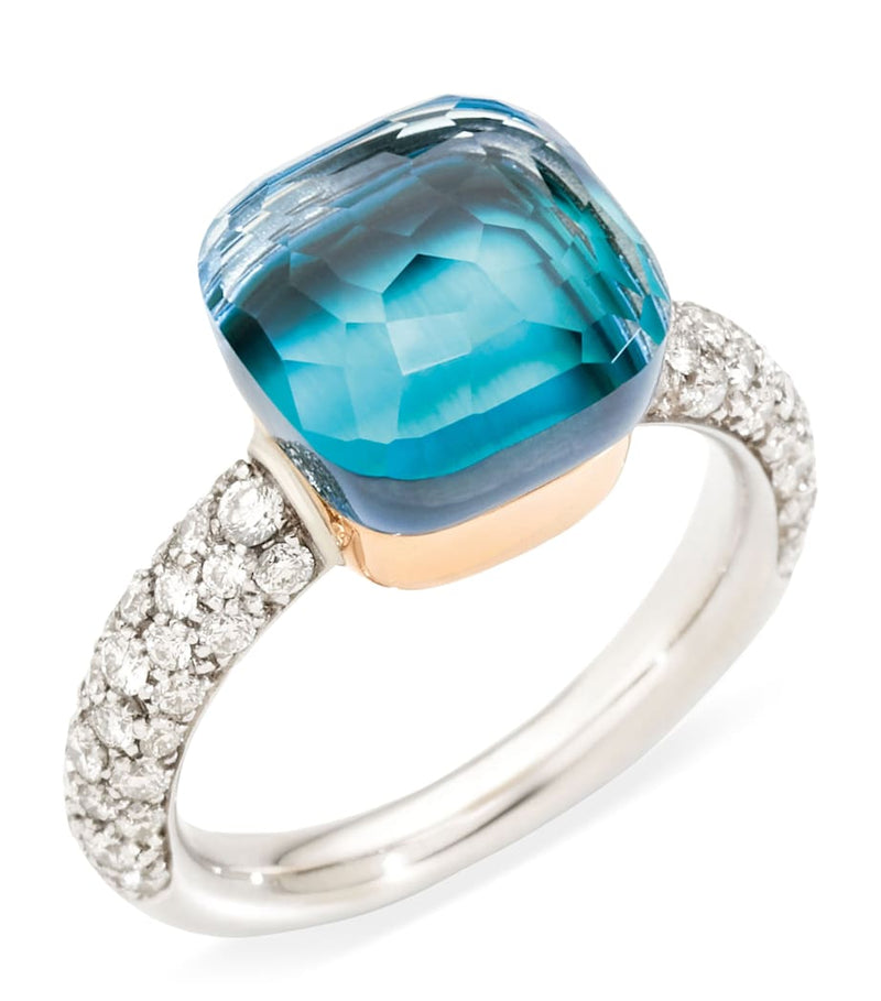 Pomellato Nudo ring in mixed gold with diamond, topaz and agate, UK version