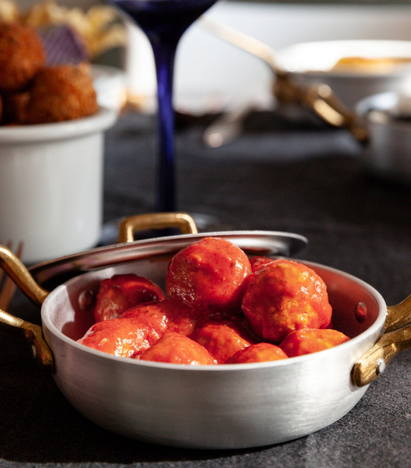 Marcato mini pan set with brushed aluminium pot and gold-tone handle, 12cm, imported from the UK