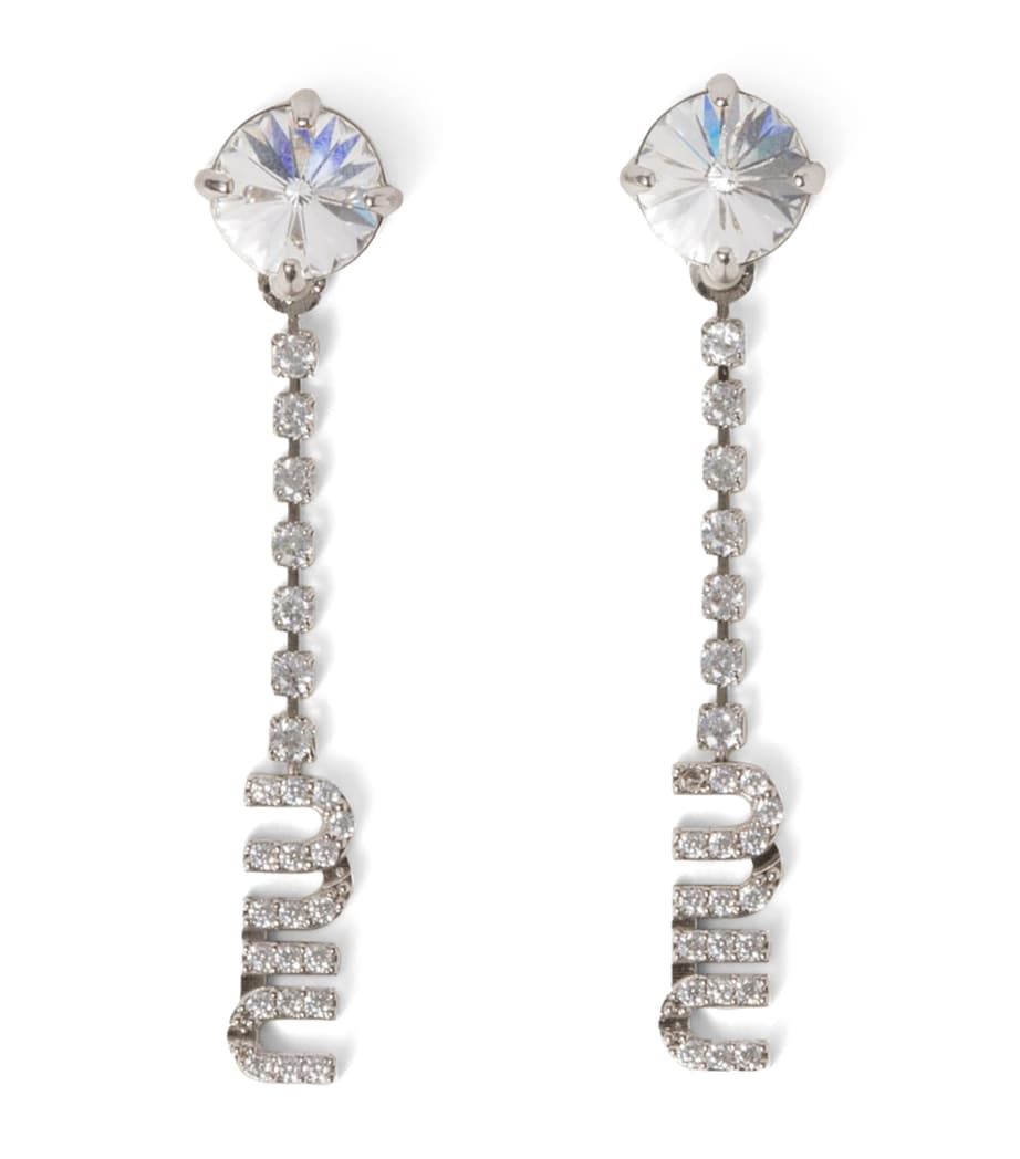 Miu Miu crystal-embellished logo drop earrings (British brand)
