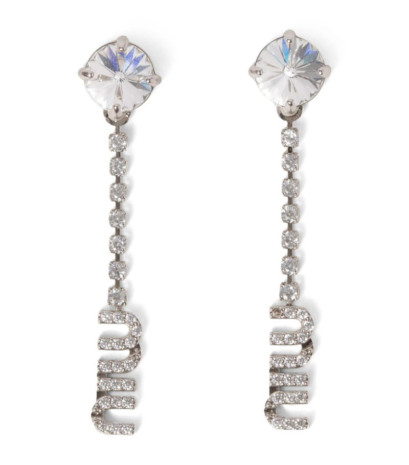 Crystal-Embellished Logo Drop Earrings