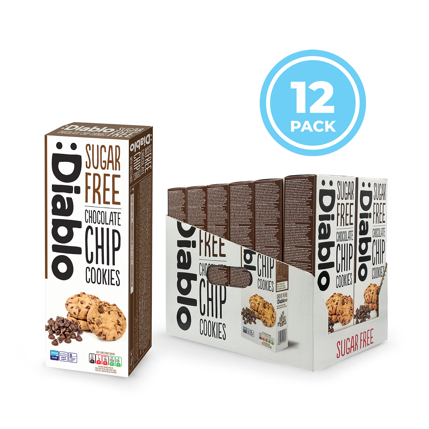 Diablo sugar free chocolate chip cookies pack of 12 130g - British product