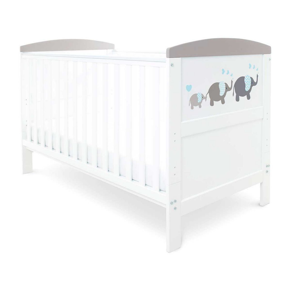 Ickle Bubba Coleby Style Cot Bed, Under Drawer and Deluxe Mattress - Elephant Love Grey GOODS Boots   