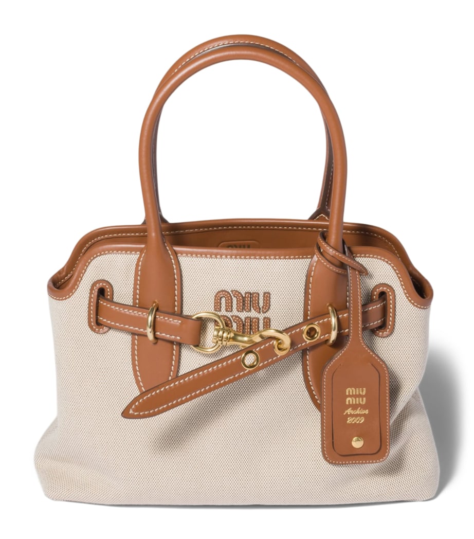 Sac Miu Miu Aventure en toile et cuir à poignée supérieure - produit britannique