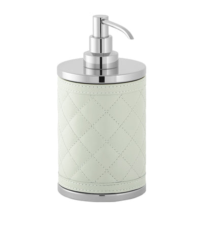 Distributeur de savon Alghero Diamonds en cuir matelassé avec détails dorés, hauteur 18 cm