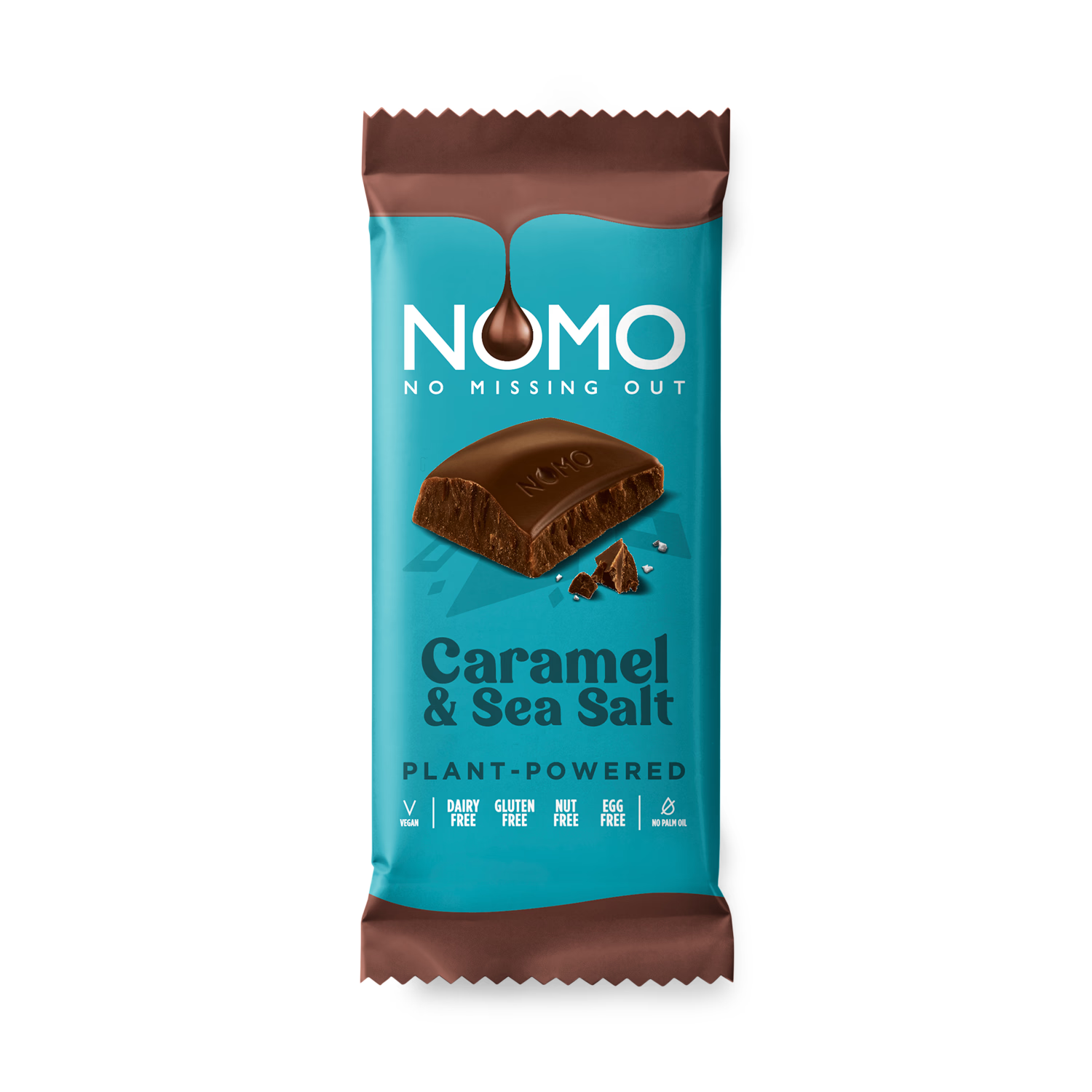 Nomo chocolate bar caramel and sea salt 75g, imported from the UK