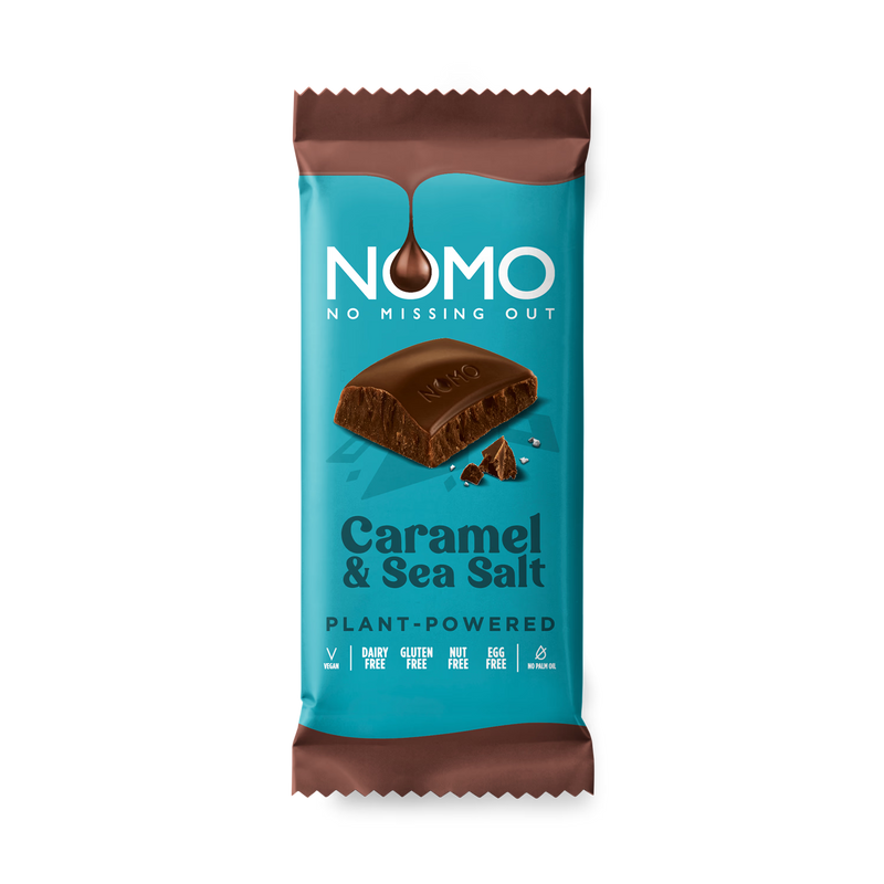 Nomo chocolate bar caramel and sea salt 75g, imported from the UK