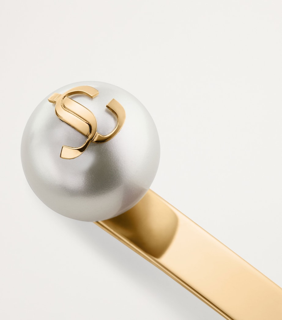 Jimmy Choo JC monogram hair slide with resin pearl accents, imported from the UK