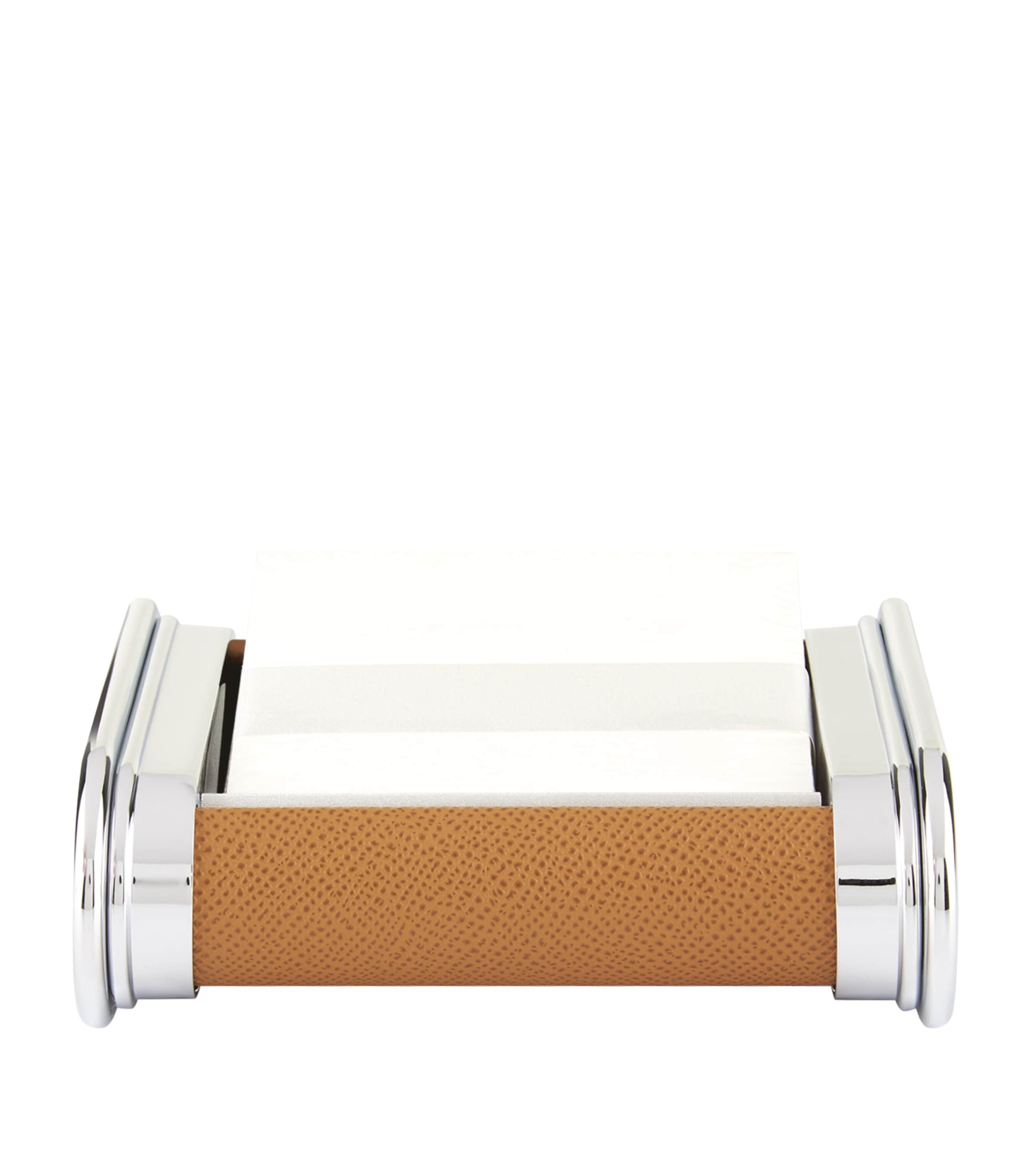 Handmade Calfskin Leather and Polished Metal Desk Organizer Box
