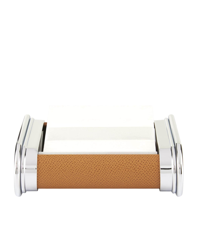Handmade Calfskin Leather and Polished Metal Desk Organizer Box