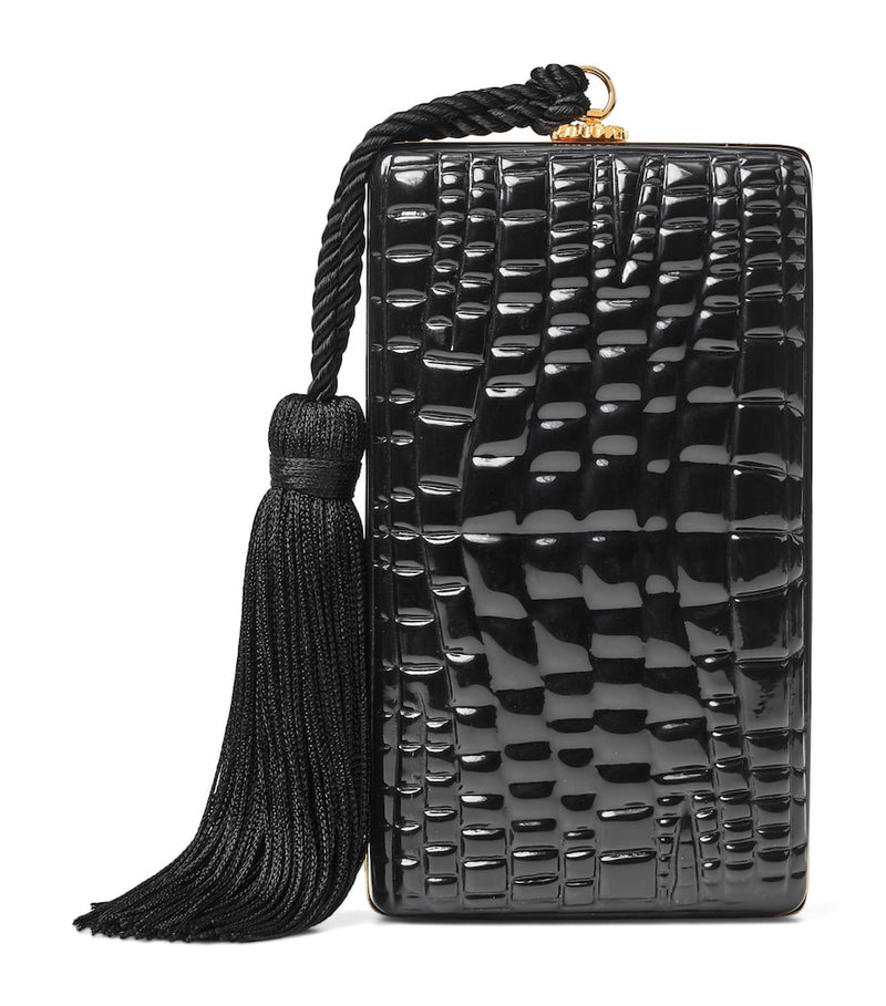 Aspinal of London patent leather croc-embossed Paloma box clutch bag - British product